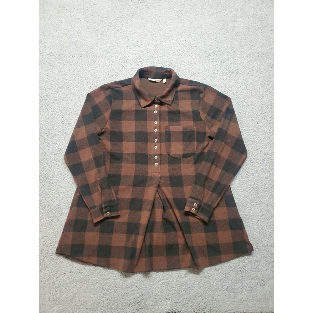 Soft Surroundings Women's Tunic Top Buffalo Check Black N Brown Size PM